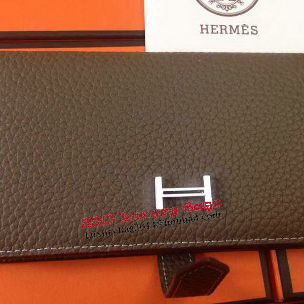 Hermes Bearn Japonaise Grainy Leather Wallet H8622W Grey