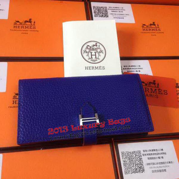 Hermes Bearn Japonaise Grainy Leather Wallet H8622W Royal