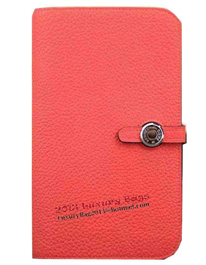 Hermes Compact Passport Holder Original Leather Wallet Light Red