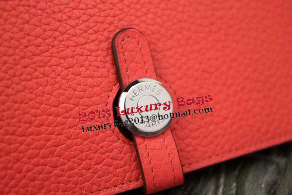 Hermes Compact Passport Holder Original Leather Wallet Light Red