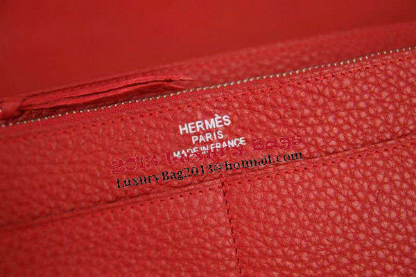 Hermes Compact Passport Holder Original Leather Wallet Red