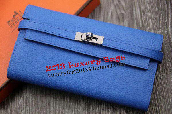 Hermes Kelly Wallet Togo Leather Bi-Fold Purse HA708W Blue