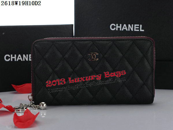 Chanel Matelasse Zip Around Wallet Cannage Pattern A2618 Black