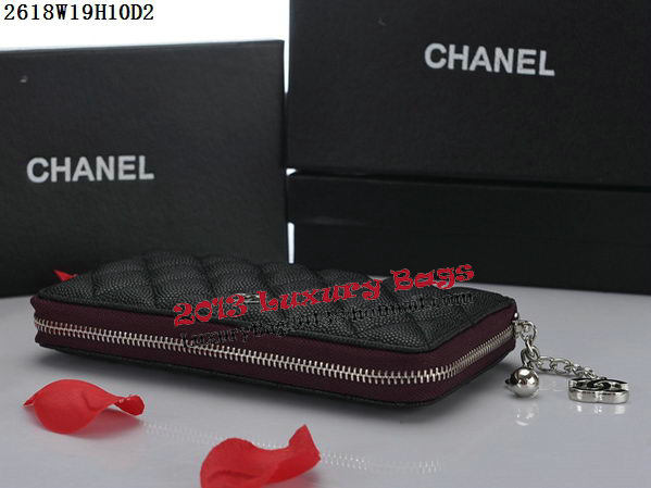 Chanel Matelasse Zip Around Wallet Cannage Pattern A2618 Black