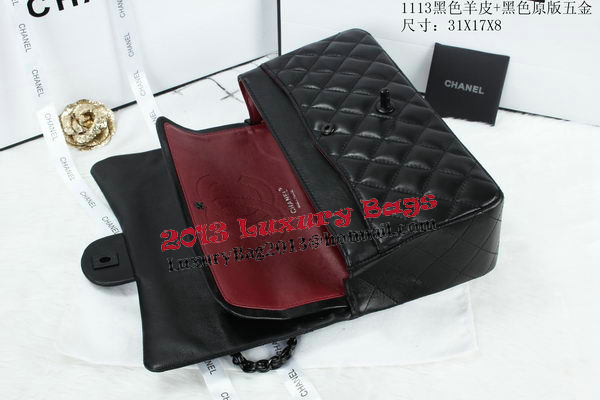 Chanel Classic Flap Bag Sheepskin Leather A1113 Black