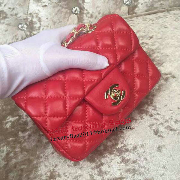 Chanel Classic MINI Flap Bag Sheepskin Leather A1115 Red