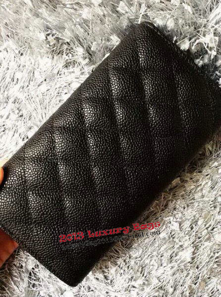 Chanel Tri-Fold Wallet Cannage Pattern Leather A48656 Black