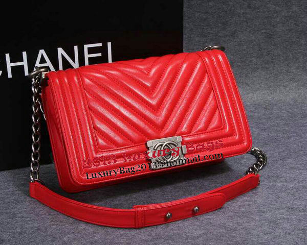 Boy Chanel Flap Shoulder Bag Herringbone Stitching CHA6817 Red