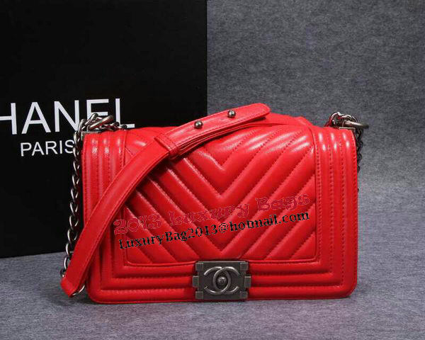 Boy Chanel Flap Shoulder Bag Herringbone Stitching CHA6817 Red