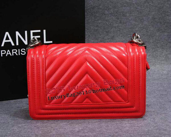 Boy Chanel Flap Shoulder Bag Herringbone Stitching CHA6817 Red