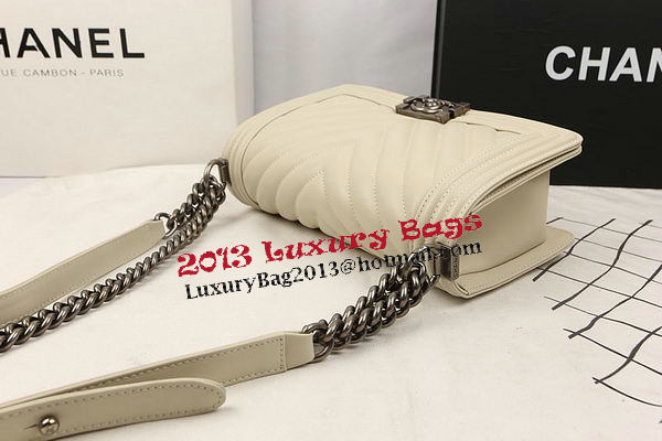 Boy Chanel Flap Bag Calfskin Chevron Quilting A67025 OffWhite