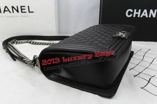 Boy Chanel Flap Bags Original Black Cannage Pattern A67088 Silver