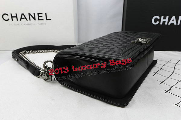 Boy Chanel Flap Bags Original Black Sheepskin Leather A67088 Silver