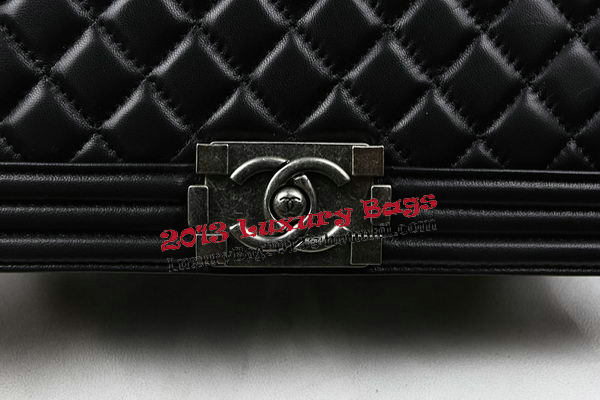 Boy Chanel Flap Bags Original Black Sheepskin Leather A67088 Silver