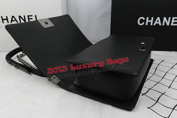 Boy Chanel Flap Bags Original Black Sheepskin Leather A67088 Silver