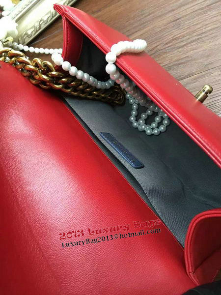 Boy Chanel Flap Shoulder Bag Sheepskin Leather A67086 Red