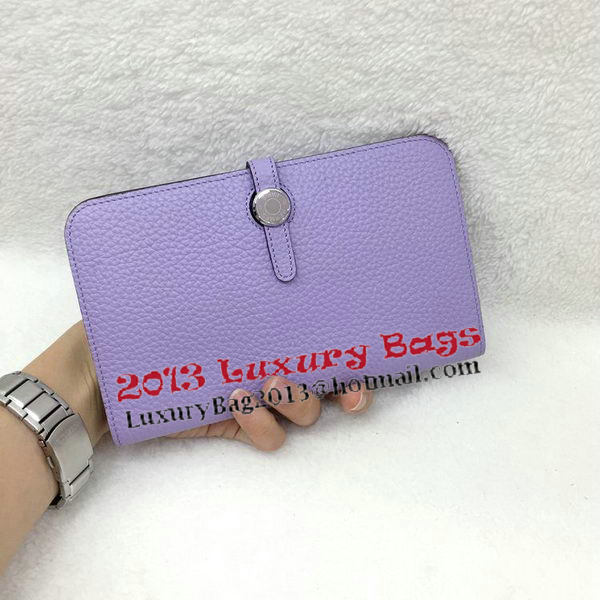 Hermes Dogon Combined Wallet Litchi Leather A508 Lavender