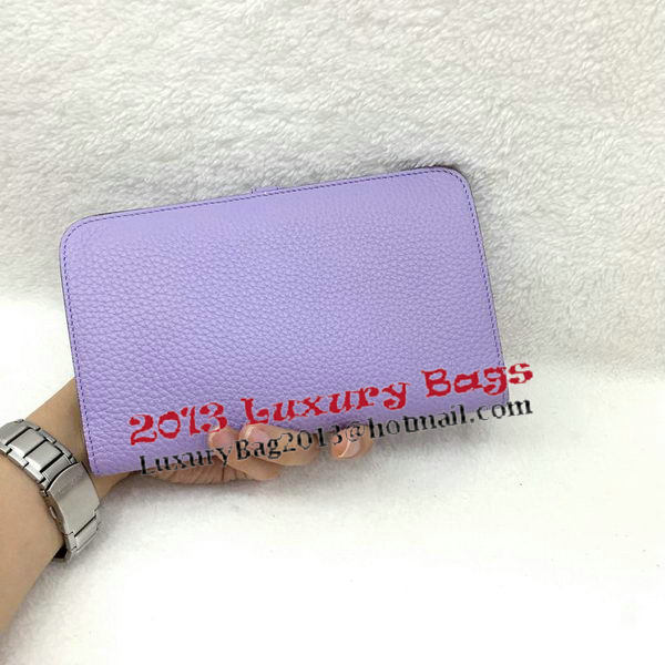 Hermes Dogon Combined Wallet Litchi Leather A508 Lavender