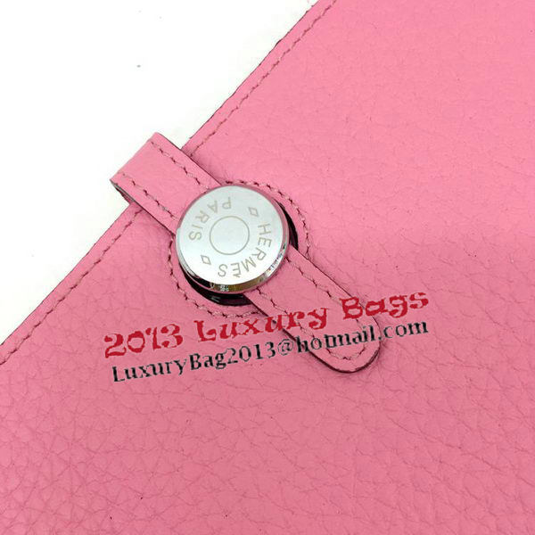 Hermes Dogon Combined Wallet Litchi Leather A508 Pink