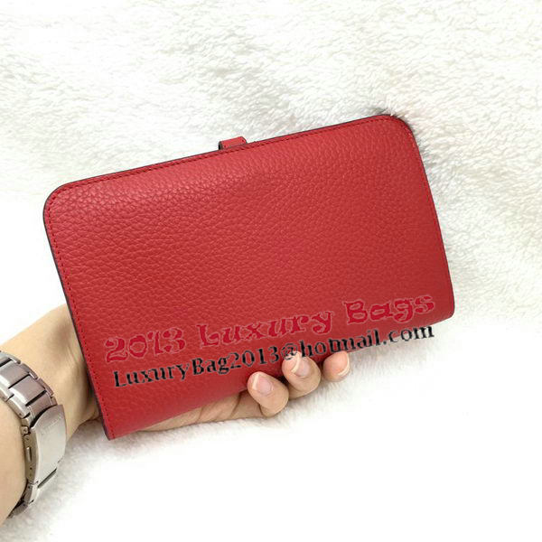 Hermes Dogon Combined Wallet Litchi Leather A508 Red