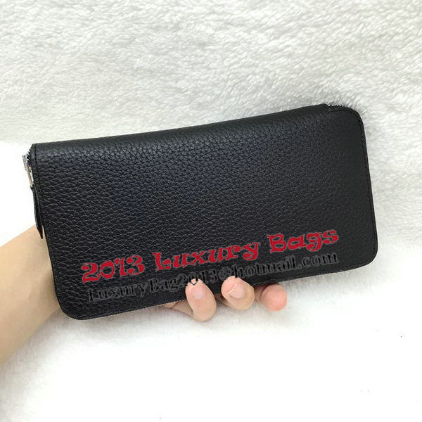 Hermes Evelyn Long Zip Wallet Litchi A808 Black