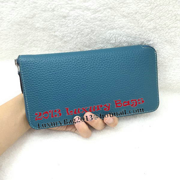 Hermes Evelyn Long Zip Wallet Litchi A808 Blue