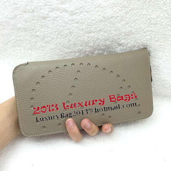 Hermes Evelyn Long Zip Wallet Litchi A808 Grey