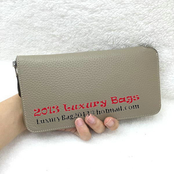 Hermes Evelyn Long Zip Wallet Litchi A808 Grey