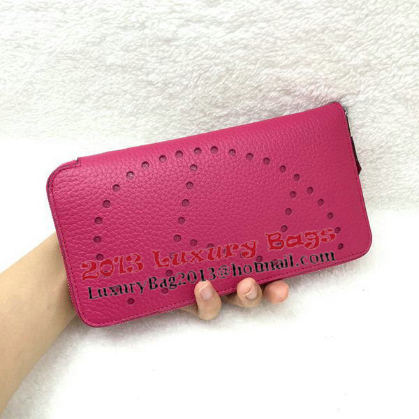 Hermes Evelyn Long Zip Wallet Litchi A808 Rose