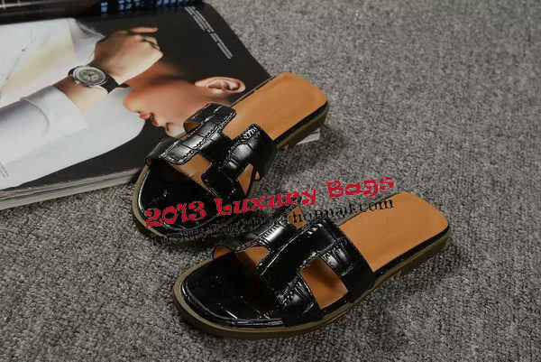 Hermes Slipper Croco Leather HO0451 Black