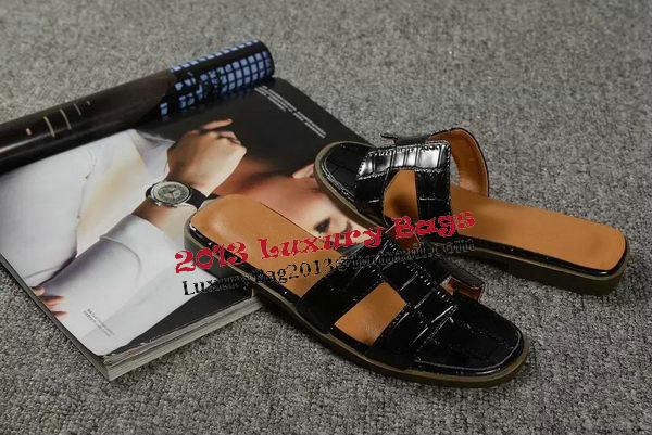 Hermes Slipper Croco Leather HO0451 Black