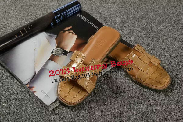Hermes Slipper Croco Leather HO0451 Brown