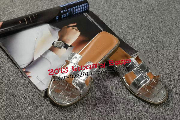 Hermes Slipper Croco Leather HO0451 Silver