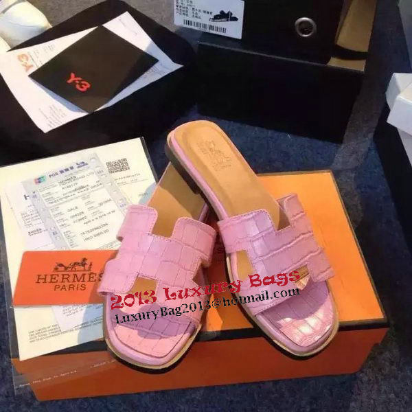 Hermes Slipper Croco Leather HO0483 Pink