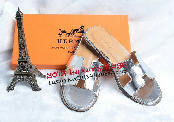 Hermes Slipper Leather HO0418 Silver