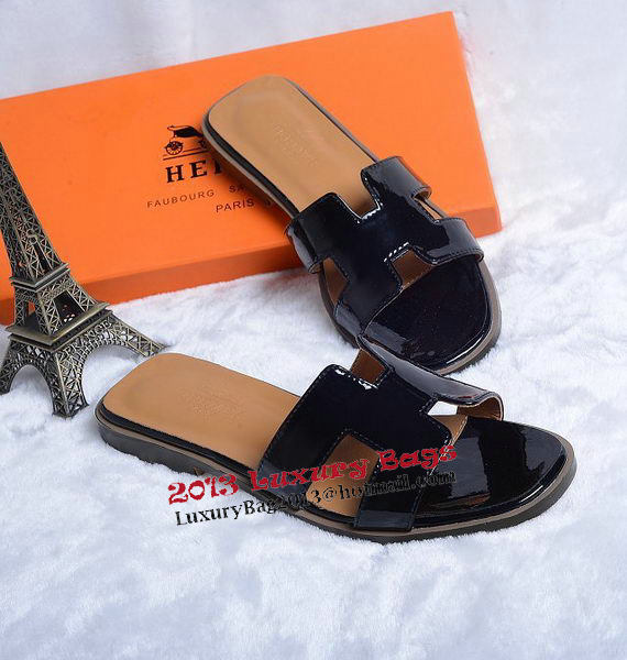 Hermes Slipper Patent Leather HO0430 Black