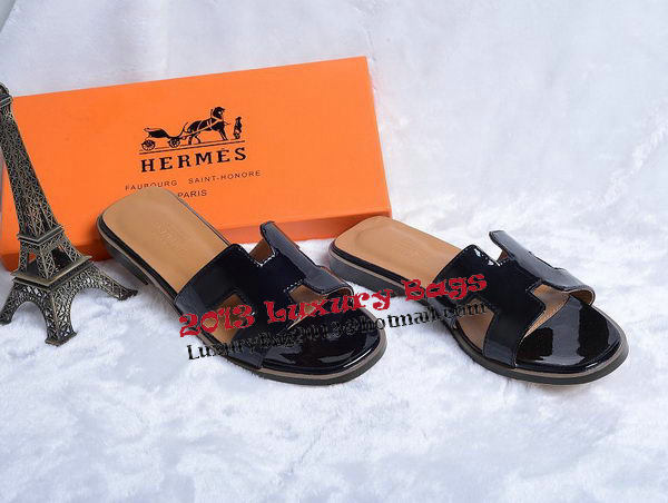 Hermes Slipper Patent Leather HO0430 Black