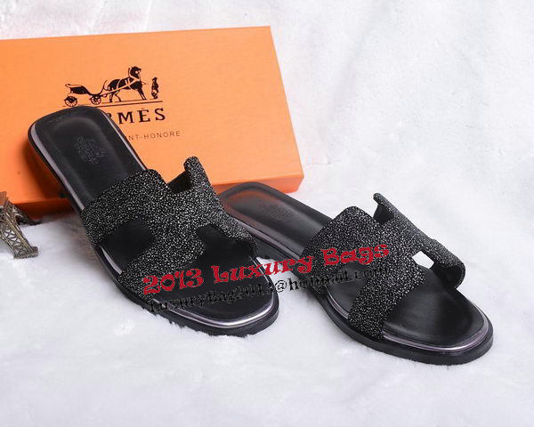 Hermes Slipper Suede Leather HO0446 Black