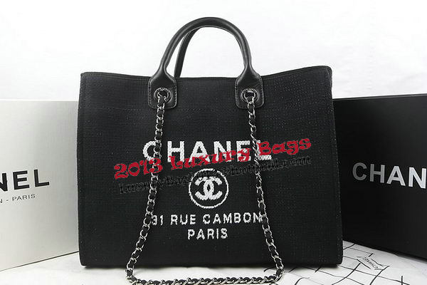 Chanel Large Canvas Tote Shopping Bag A67002 Black