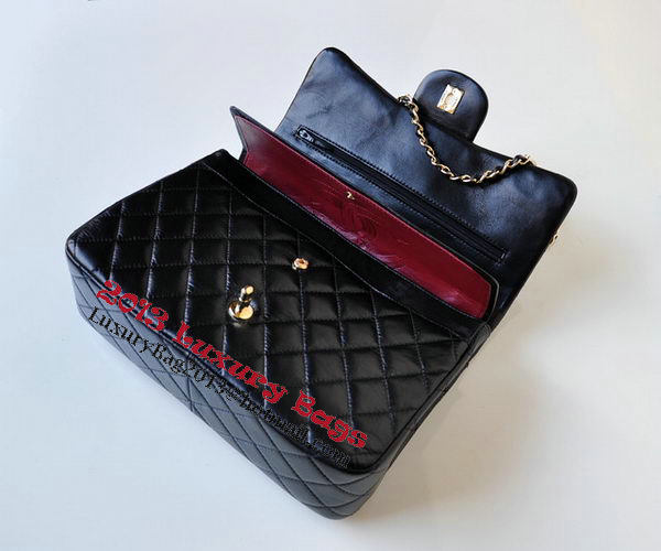 Chanel Jumbo Quilted Classic Black Sheepskin Flap Bag A58600 Gold