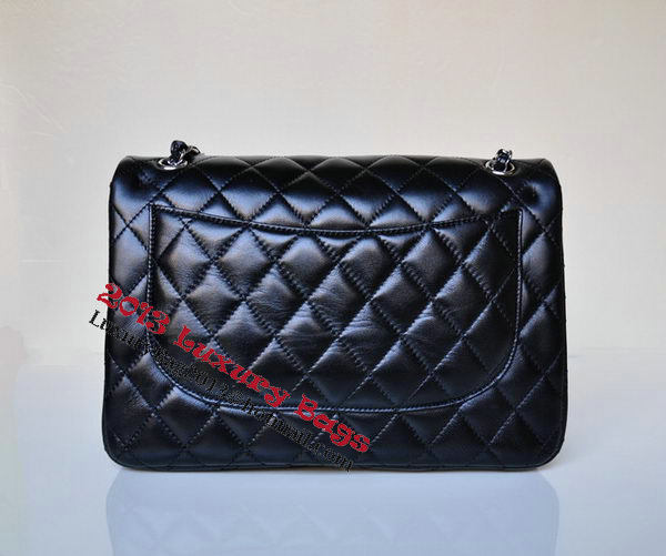 Chanel Jumbo Quilted Classic Black Sheepskin Flap Bag A58600 Silver