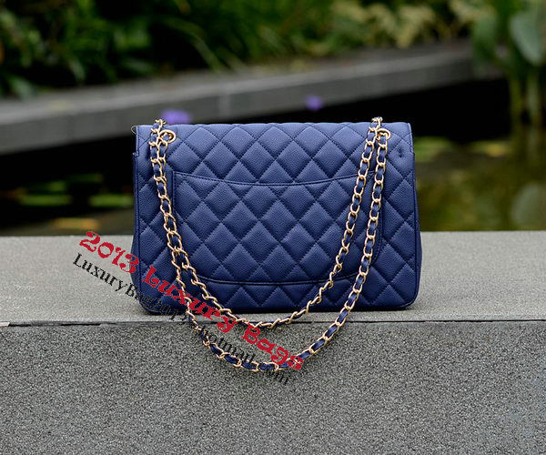 Chanel Jumbo Quilted Classic Flap Bag Blue Cannage Patterns A58600 Gold