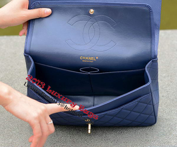 Chanel Jumbo Quilted Classic Flap Bag Blue Cannage Patterns A58600 Gold