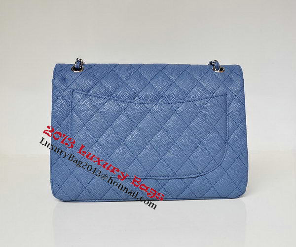 Chanel Jumbo Quilted Classic Flap Bag Blue Cannage Patterns A58600 Silver