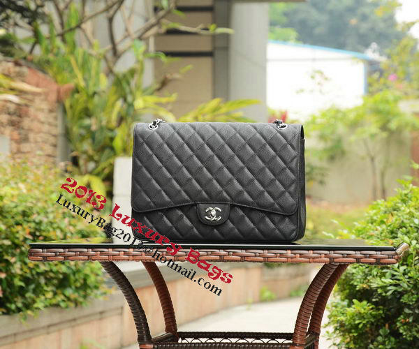 Chanel Maxi Quilted Classic Flap Bag Black Cannage Patterns A58601 Silver