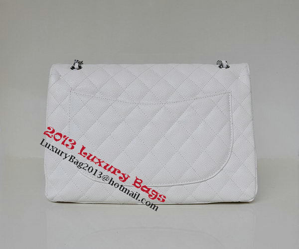 Chanel Maxi Quilted Classic Flap Bag White Cannage Patterns A58601 Silver