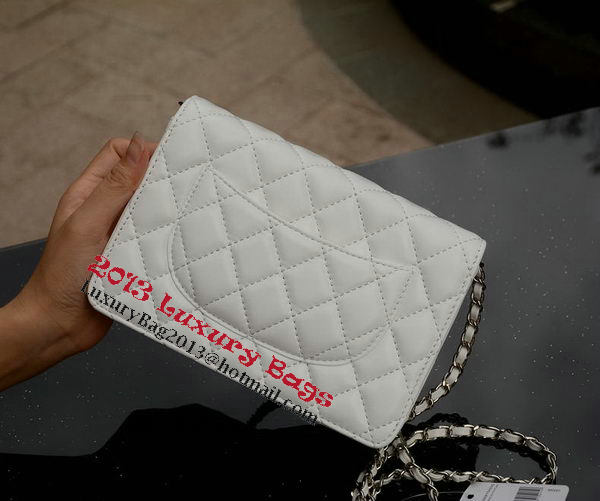 Chanel mini Flap Bag White Sheepskin Leather A33814 Silver