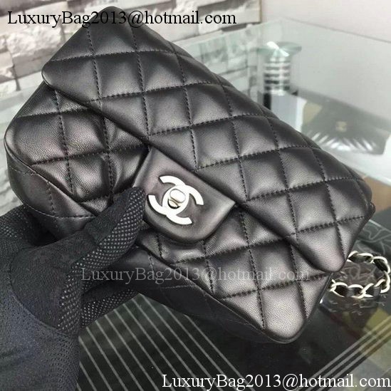 Chanel Classic mini Flap Bag Black Sheepskin Leather A67350 Silver