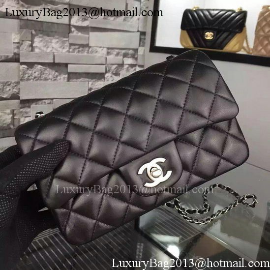 Chanel Classic mini Flap Bag Black Sheepskin Leather A67350 Silver