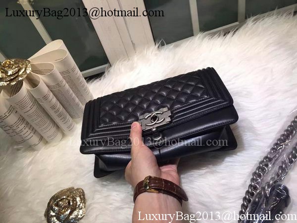 Boy Chanel Flap Shoulder Bag Black Sheepskin Leather A67086 Silver